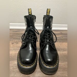 Dr. Martens Black Lace-Up Platform Boots with Yellow Stitching